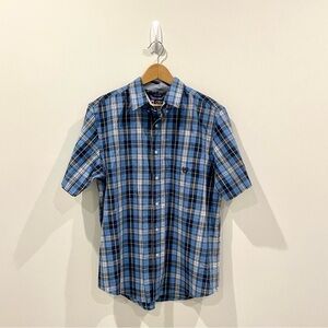 Chaps Easy Care Blue Plaid Short Sleeve Button Up